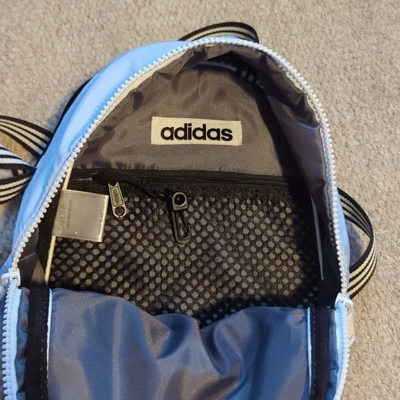 SMALL ADIDAS BABY BLUE NYLON HANDLES CANVAS SHOULDER BAG BACKPACK PURSE HANDBAG - Picture 3 of 4